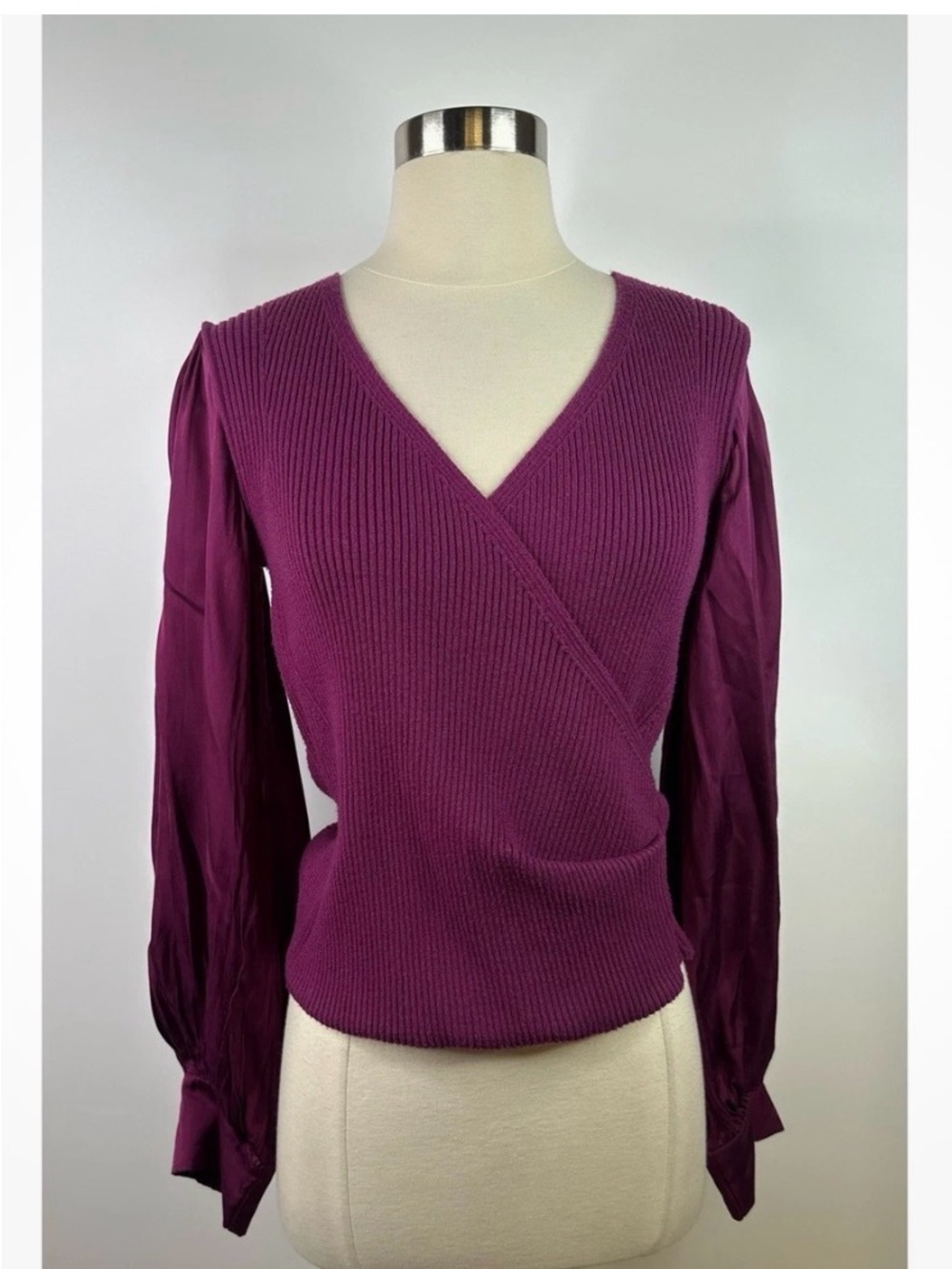 Anthropologie V-Neck ballon sleeves faux-Wrap Top